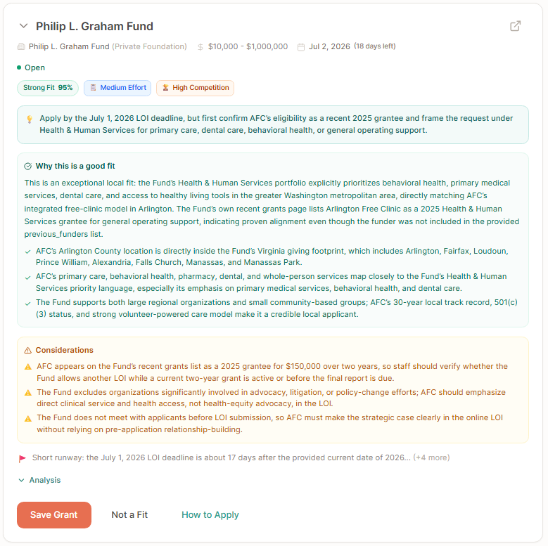 Engrant grant matching interface